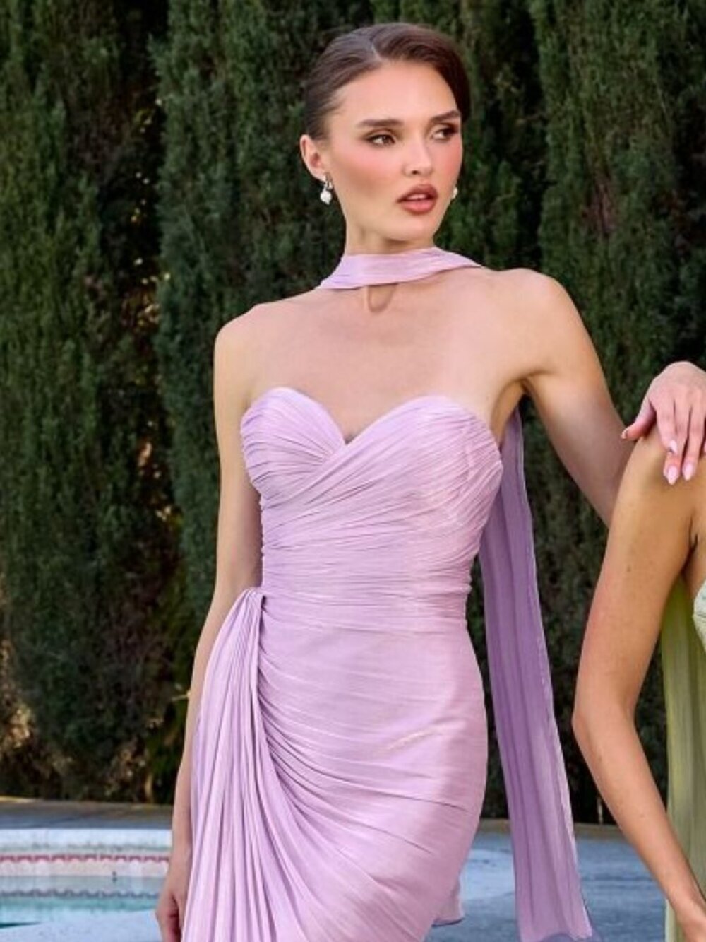 Ladivine Lt Lavender Strapless Homecoming Ruched Design Matching Scarf Gown Prom